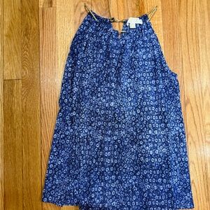 Michael Kors Blue Floral Chain-Neck Top